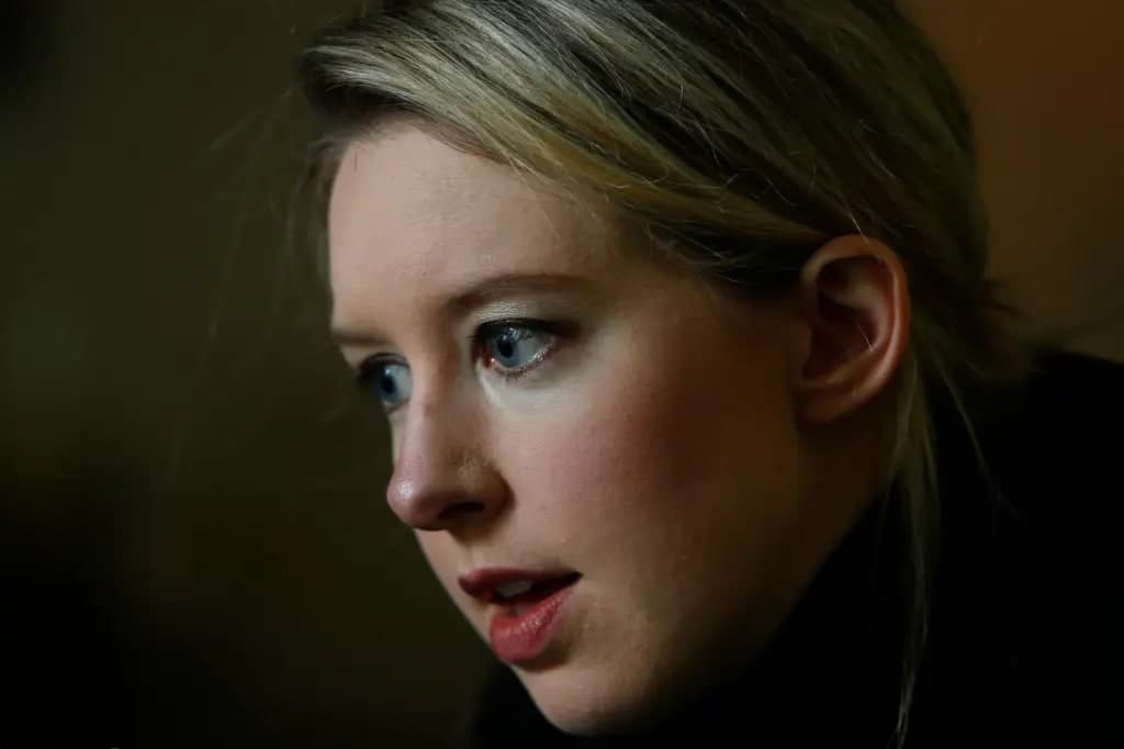 Close-up portrait of Elizabeth Holmes looking off camera